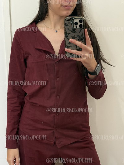 PIJAMA CAMISERO CHIARA DE ALGODON BORDO