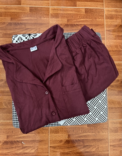 PIJAMA CAMISERO CHIARA DE ALGODON BORDO