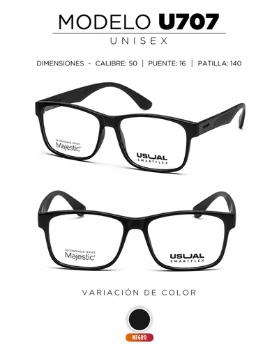 Anteojo Usual Smartflex U707 Negro Unisex | Armazón Flexible y Liviano