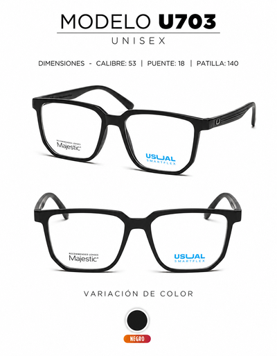 Anteojo Usual Smartflex U703 Negro Unisex | Armazón Flexible y Resistente