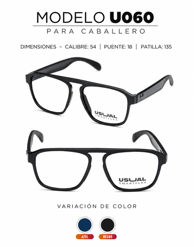 Anteojo Usual Smartflex U060 Negro o Azul para Caballero | Armazón Flexible y Resistente