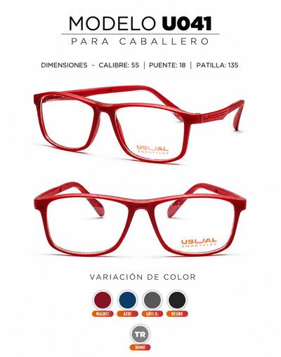 Anteojo Usual Smartflex U041 para Caballero | Armazón Flexible en Varios Colores