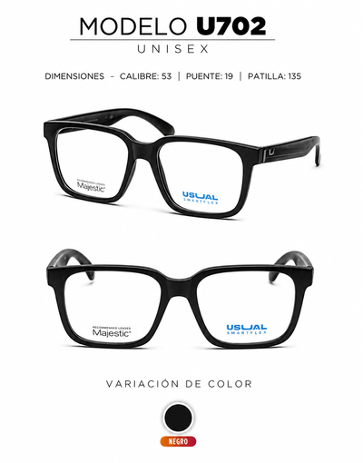 Anteojo Usual Smartflex U702 Negro Unisex | Armazón Flexible y Resistente
