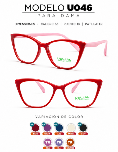 Anteojo Usual Smartflex U046 para Dama | Armazón Flexible Cat Eye en Varios Colores