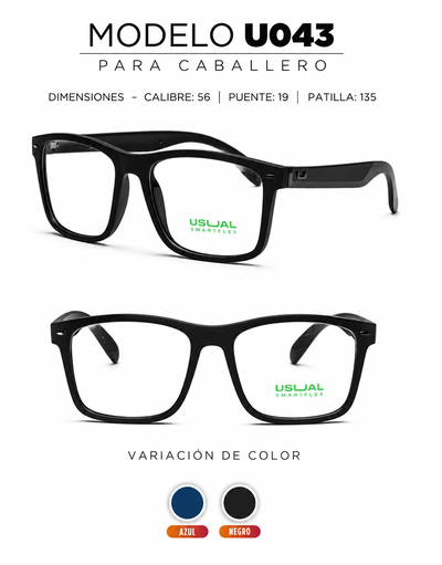 Anteojo Usual Smartflex U043 para Caballero | Armazón Flexible Negro o Azul