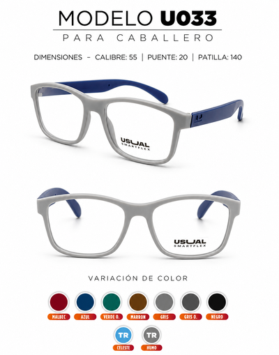 Anteojo Usual Smartflex U033 para Caballero | Armazón Flexible en Varios Colores