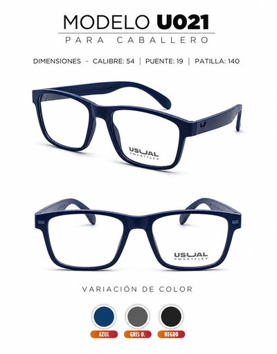 Anteojo Usual Smartflex U021 para Caballero | Armazón Flexible Negro, Azul o Gris