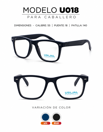 Anteojo Usual Smartflex U018 para Caballero | Armazón Flexible Negro o Azul