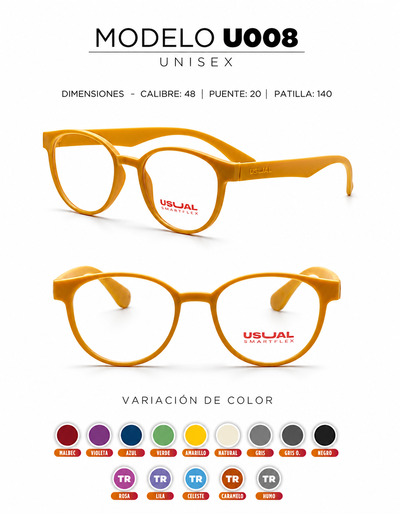 Anteojo Usual Smartflex U008 Unisex | Armazón Flexible Redondo en Varios Colores