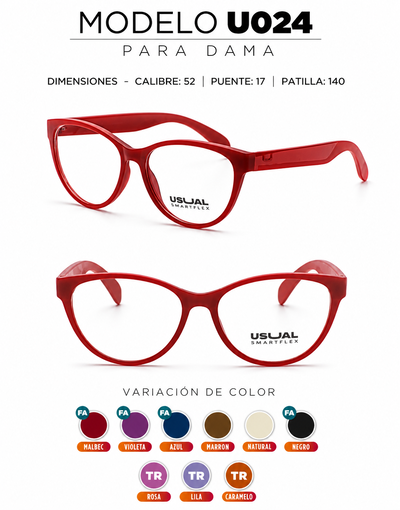 Anteojo Usual Smartflex U024 para Dama | Armazón Flexible en Varios Colores