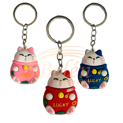 LLAVERO GATO DE LA SUERTE DE GOMA