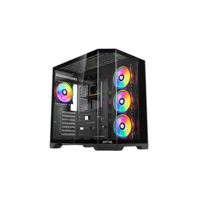 GABINETE RAPTOR BLAZE FORCE V2 TG MID-TOWER RGB FAN X3 W/BUTTON CONTROL