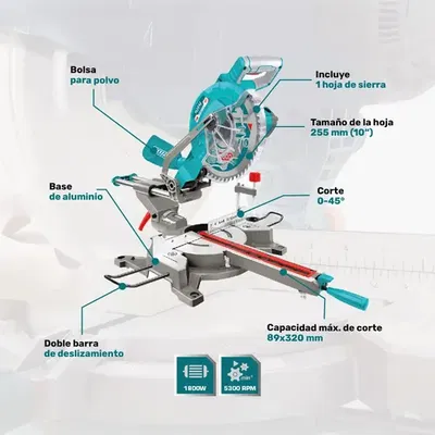 Sierra Ingletadora Telescopica 1800W INDUSTRIAL TOTAL TS421825517-4