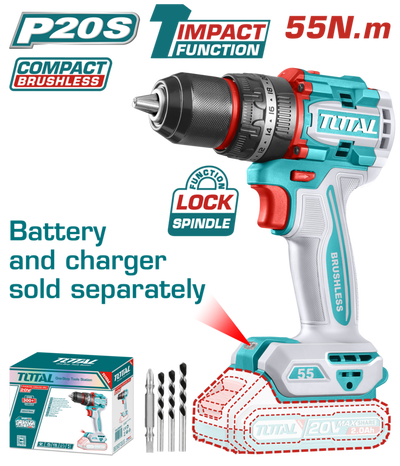 Taladro&nbsp;Percutor&nbsp;20V BL 2000rpm 55Nm INDUSTRIAL TOTAL TIDLI205581