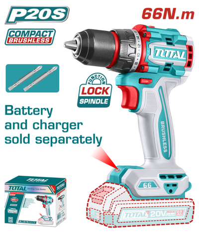 Taladro&nbsp;20V&nbsp;BL&nbsp;2000rpm&nbsp;66Nm&nbsp;INDUSTRIAL&nbsp;TOTAL&nbsp;TDLI206681