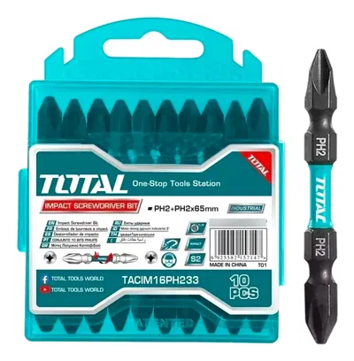 Set 10 Puntas PH2 Dobles (65mm) para Atornillador de Impacto INDUSTRIAL TOTAL TACIM16PH233