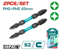 Set 2 Puntas Dobles PH2 (65mm) para Atornillador de Impacto INDUSTRIAL TOTAL TACIM72PH265