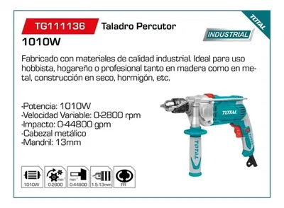 Taladro&nbsp;Percutor&nbsp;1010W 13mm INDUSTRIAL&nbsp;TOTAL&nbsp;TG111136-4