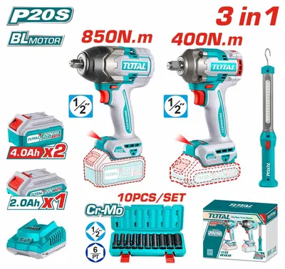 Kit de taladro de impacto inalámbrico Total 3 en 1