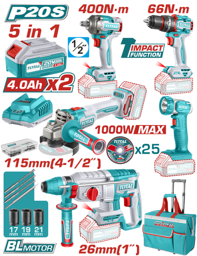Kit combinado industrial TOTAL inalámbrico de 5 piezas Con bolso 
