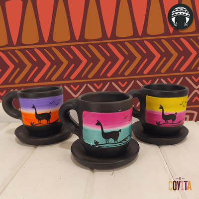 Tazas negras pintadas + platito