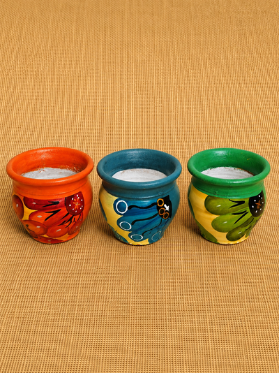 Macetas de barro pintadas x 3 unidades