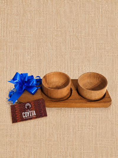 Set de 2 cuencos de madera + tabla de madera