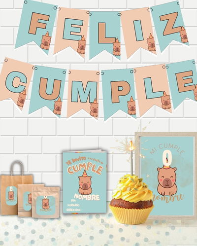 Kit de Imprimibles para Cumpleaños –capibara con beige