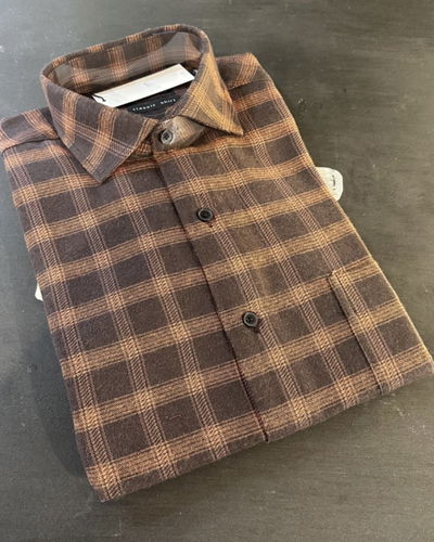 Camisa viyela cuadros bordo y naranja