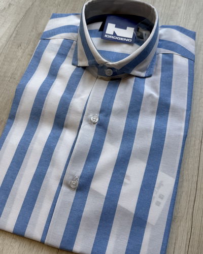 Camisa Algodón blanca Rayas celestes gruesas
