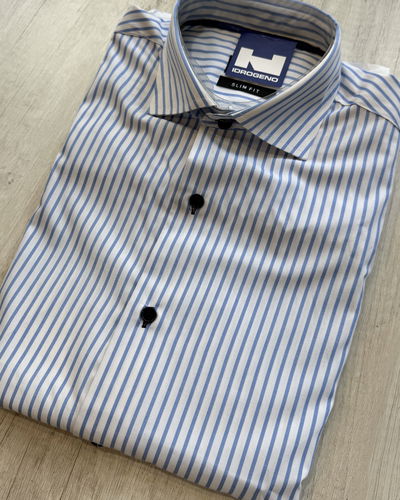 Camisa algodón Blanca rayas Celestes