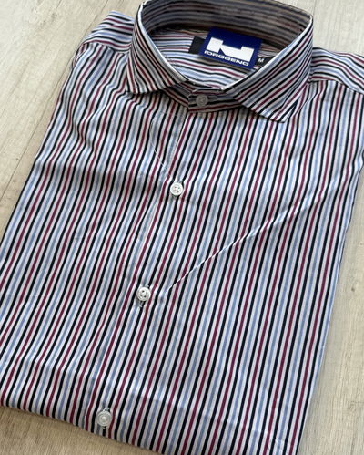 Camisa algodón rayas negras , rojas , celeste