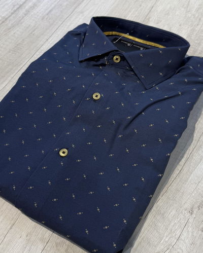 Camisa algodón marino detalles en dorado