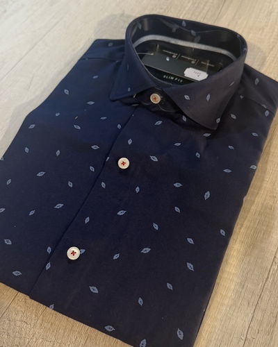 Camisa algodón marino con detalles hojas 