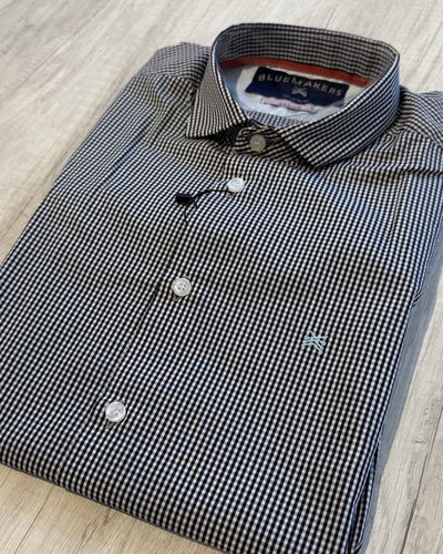 Camisa de algodón cuadros chicos negros