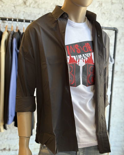 Camisa gris oscura algodón pesado 