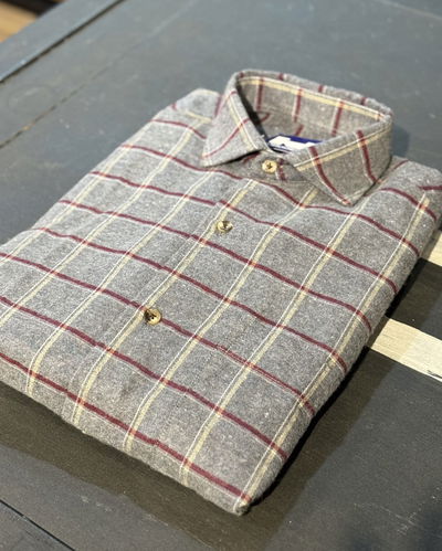 Camisa viyela Gris línea roja 
