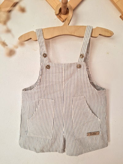 Jardinero Unisex Corto Rayado Celeste