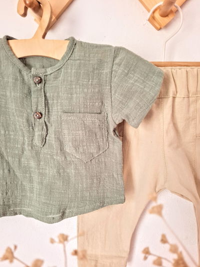 Remera de Lino Madras Verde Seco