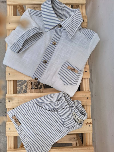 Camisa +Short Celeste rayado