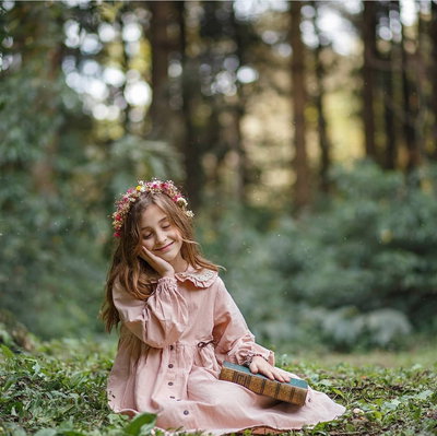 Vestido Magnolia rosa mangas largas 