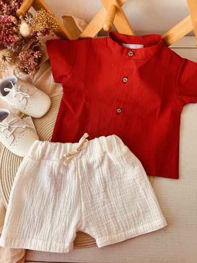 Camisa maho corta Astor tusor Liviano Rojo