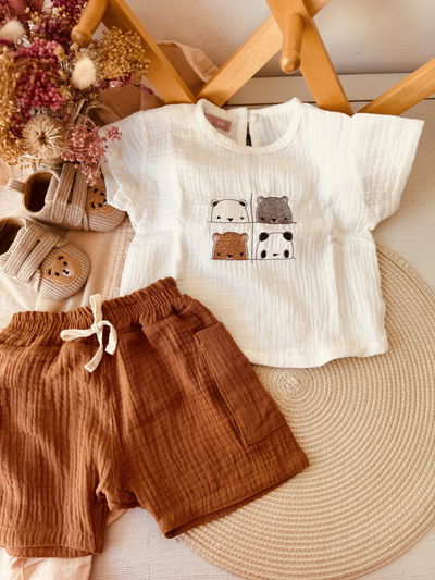 Remera Escandaloso + short Cargo caramelo