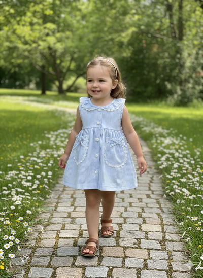 Vestido Ámbar rayado celeste