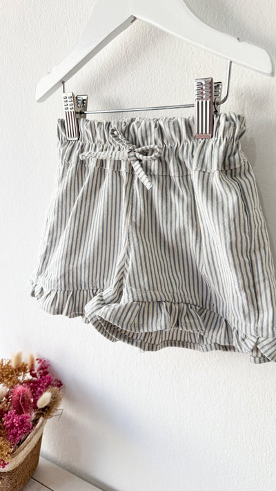 Conjunto + Capelina Bordado Short Celeste rayado Abejitas