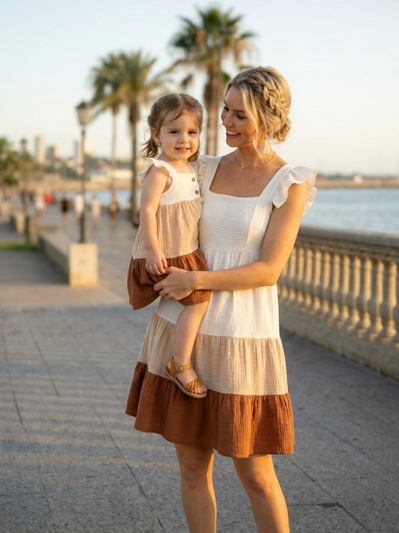 Vestido tricolor Canela/miel/crema 