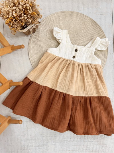 Vestido tricolor Canela/miel/crema 