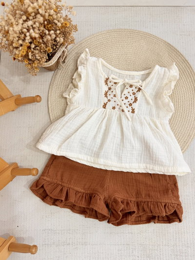 Conjunto guardas bordadas canela 