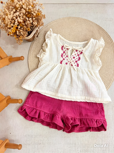 Conjunto guardas bordadas Fucsia 