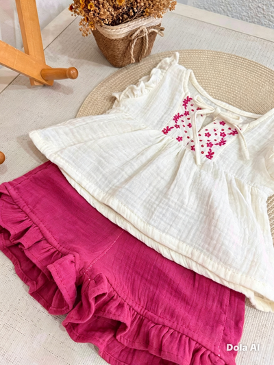 Conjunto guardas bordadas Fucsia 